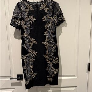 Rickie Freeman for Teri Jon Black Dress with Gold Floral Embroidery